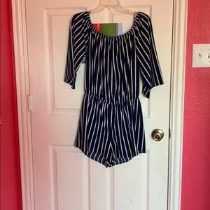 Blue and white striped romper!!